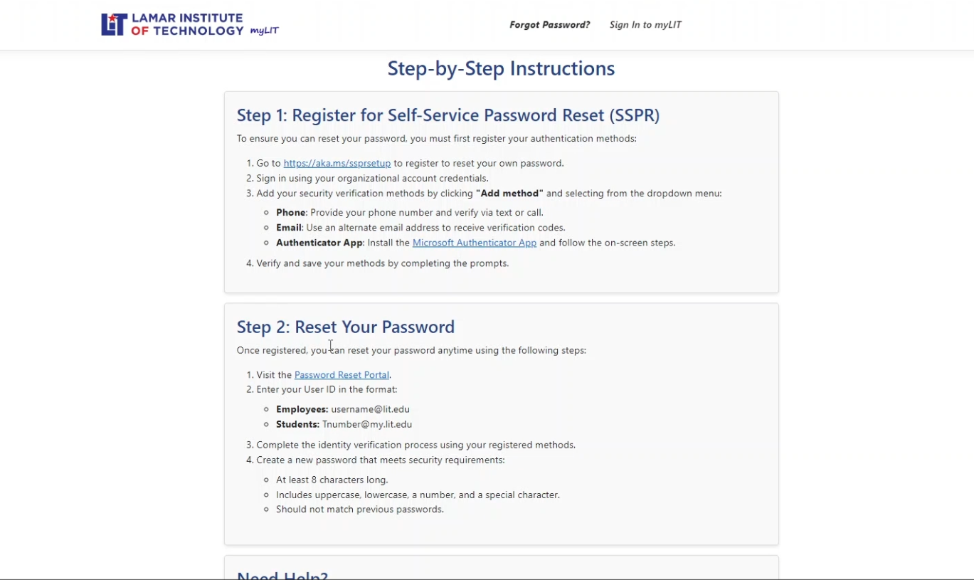 Reset Password using SSPR